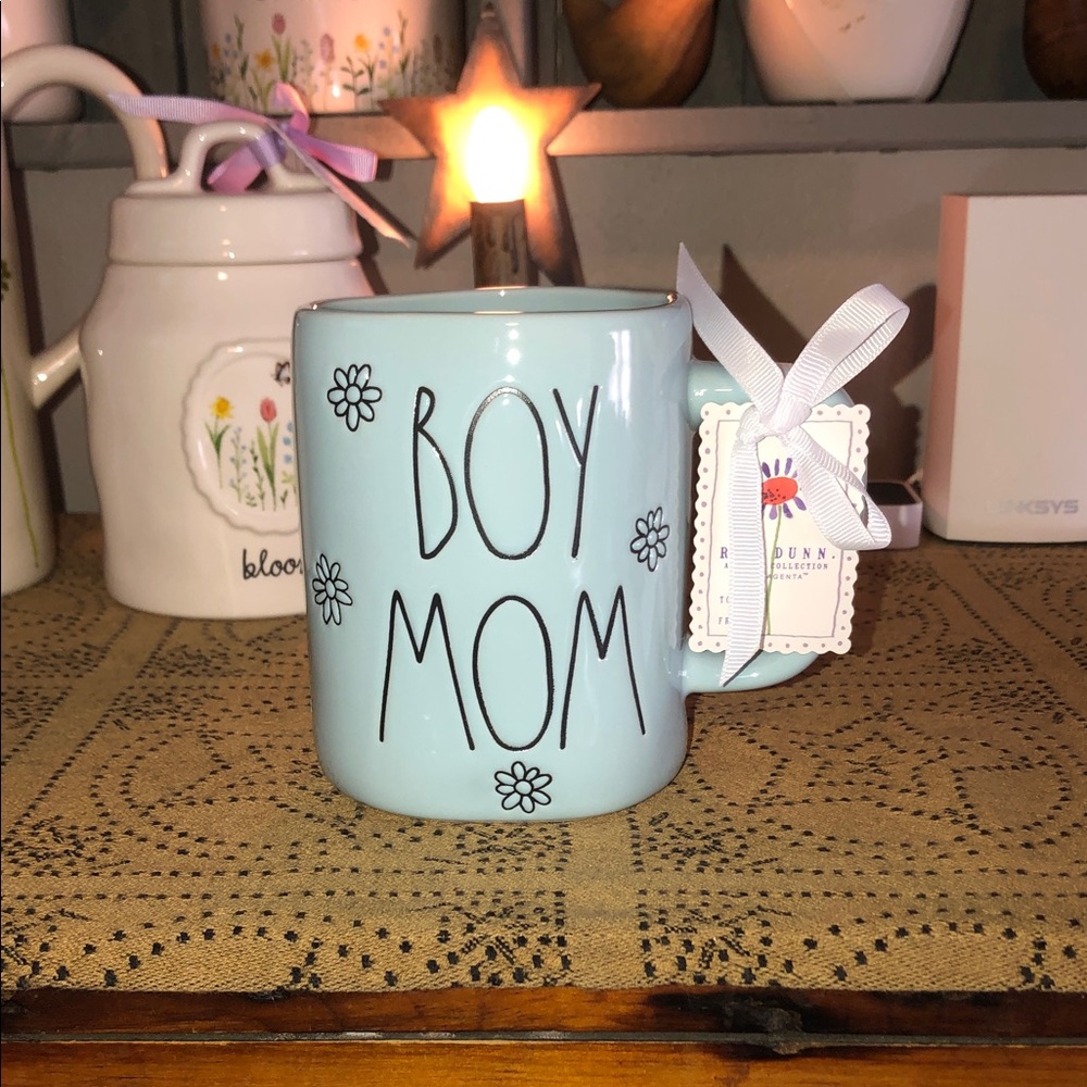 Rae Dunn BOY MOM Mug Blue with Flowers
